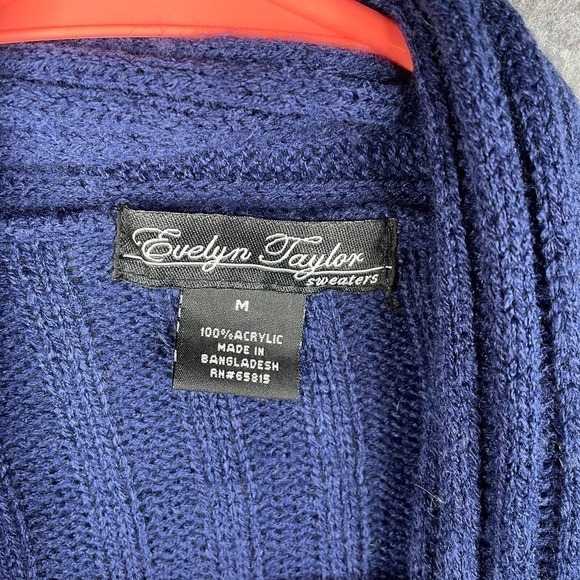 Evelyn Taylor Open Cardigan Women's Medium Navy Stripe Ribbed Drape-Hem - Picture 7 of 8